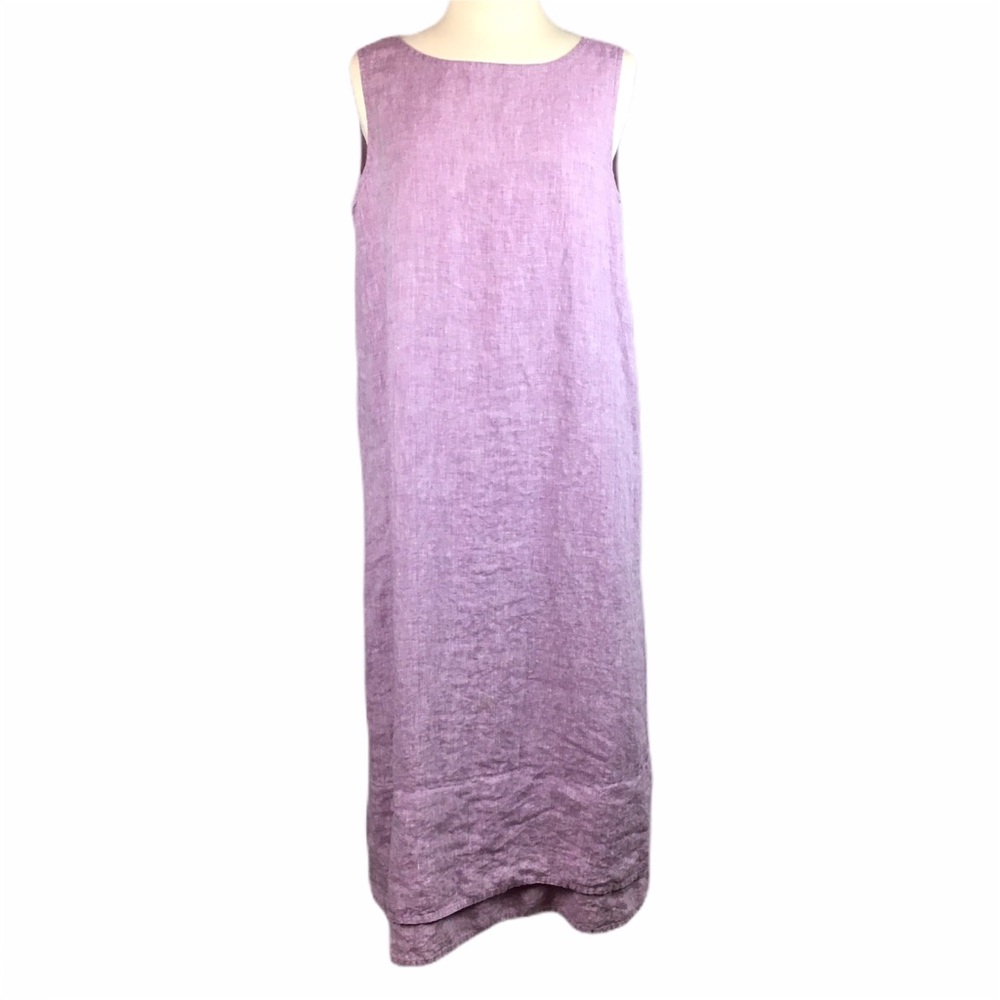 Eileen Fisher 100% Irish Linen Maxi Dress Lilac L